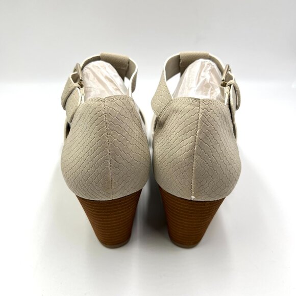 9.5W 9.5 WIDE WIDTH Dr Scholls Beige Oatmeal Snakeskin Wedges Sandals Shoes - Picture 7 of 15